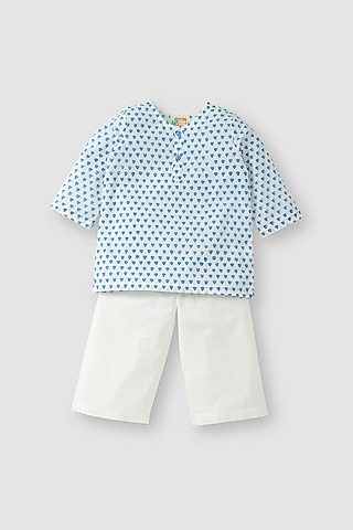 Blue Hand Block Printed Kurta Set by The Baby Label