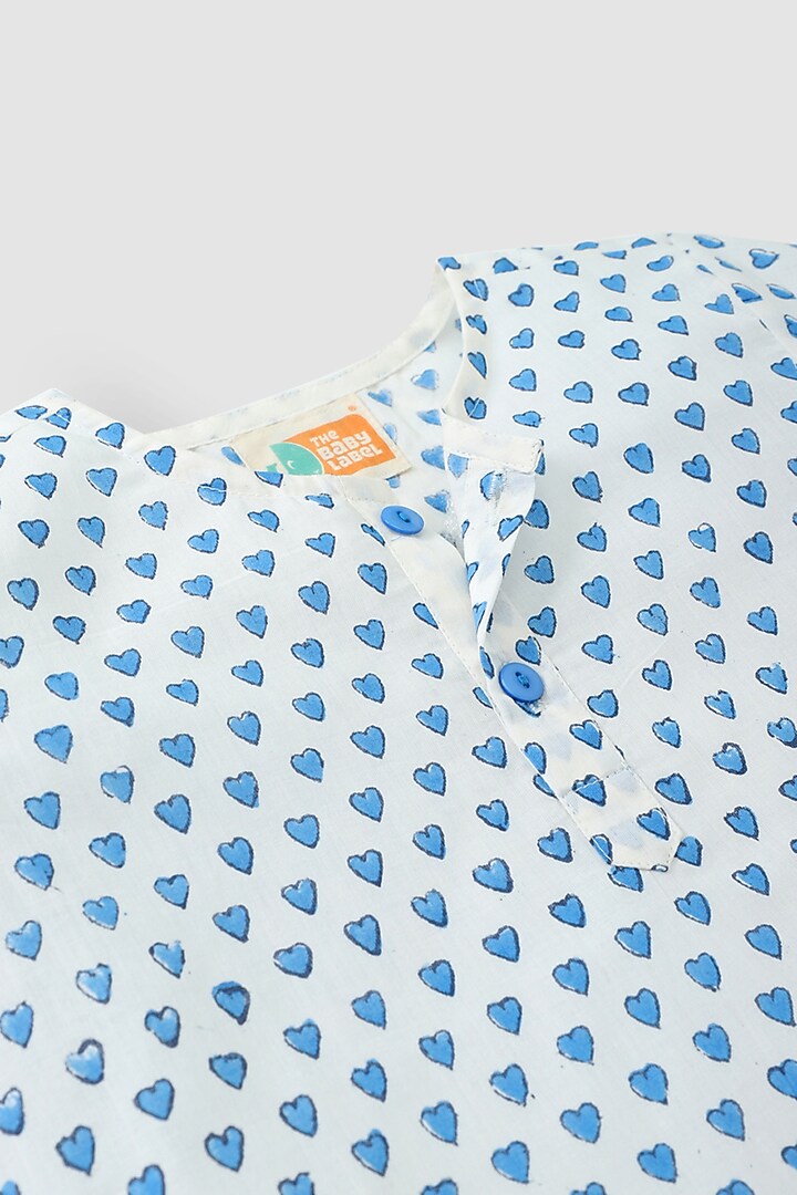 Blue Hand Block Printed Kurta Set by The Baby Label at Pernia's Pop Up Shop