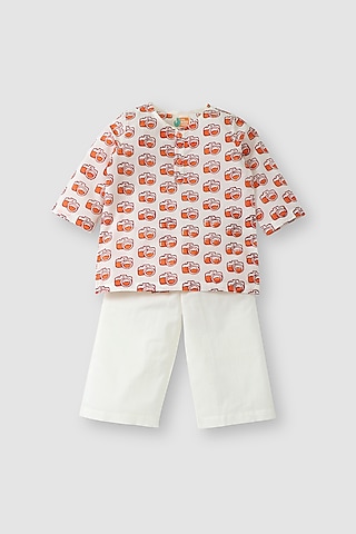 Pale Orange Hand Block Printed Kurta Set by The Baby Label