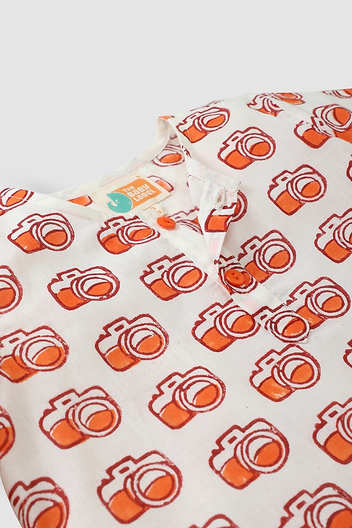 Pale Orange Hand Block Printed Kurta Set by The Baby Label at Pernia's Pop Up Shop