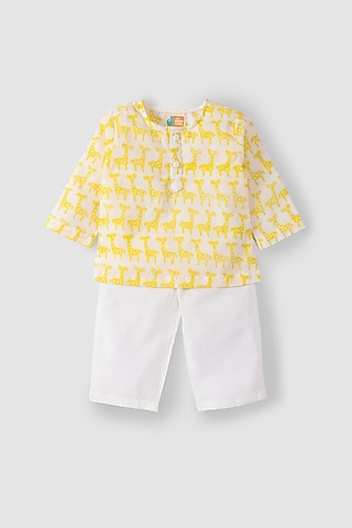 Yellow Hand Block Printed Kurta Set by The Baby Label