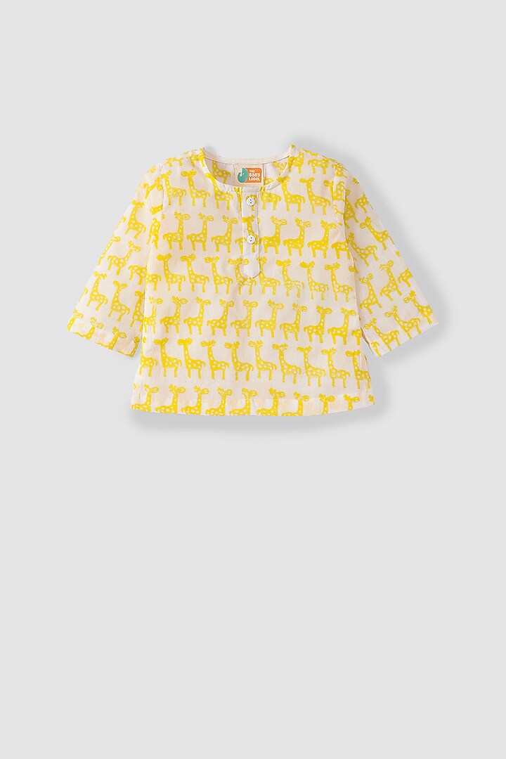 Yellow Hand Block Printed Kurta Set by The Baby Label at Pernia's Pop Up Shop