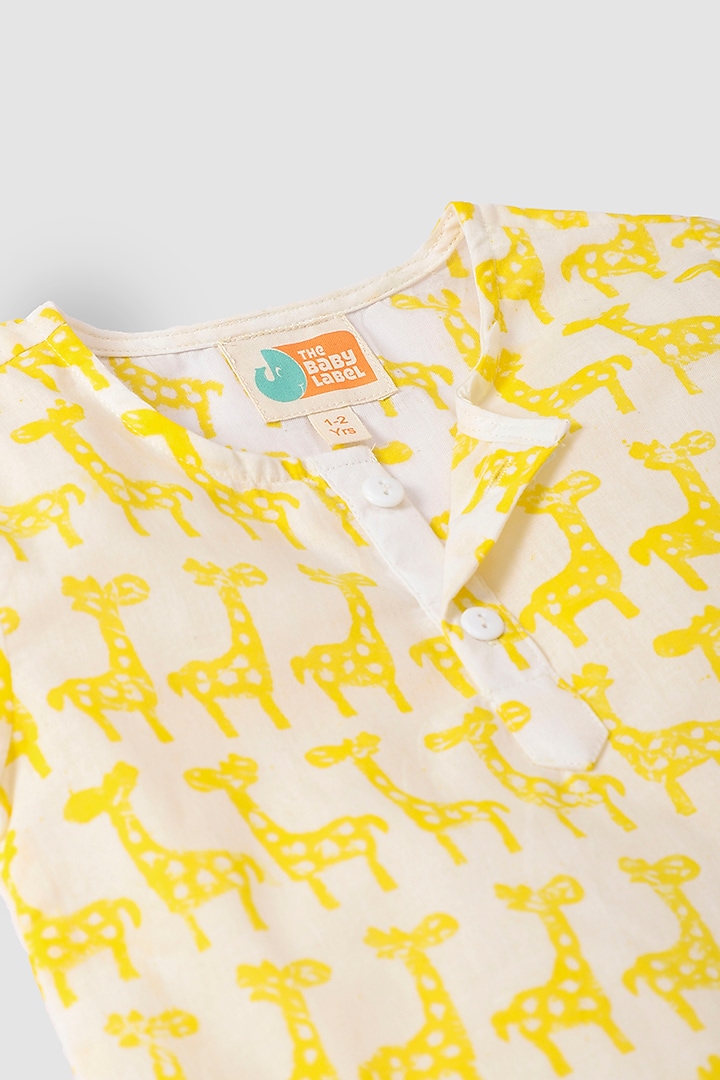 Yellow Hand Block Printed Kurta Set by The Baby Label at Pernia's Pop Up Shop