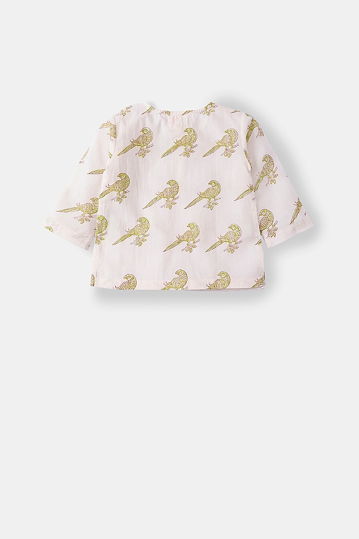 Blush Pink & Olive Green Hand Block Printed Kurta Set by The Baby Label at Pernia's Pop Up Shop