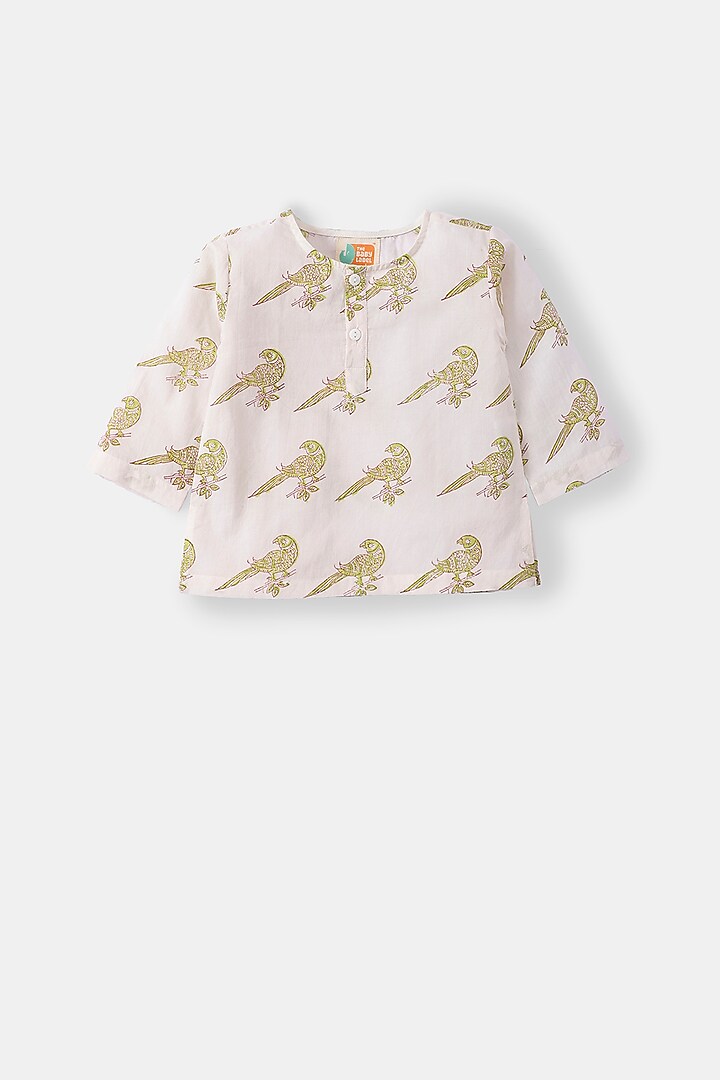 Blush Pink & Olive Green Hand Block Printed Kurta Set by The Baby Label at Pernia's Pop Up Shop