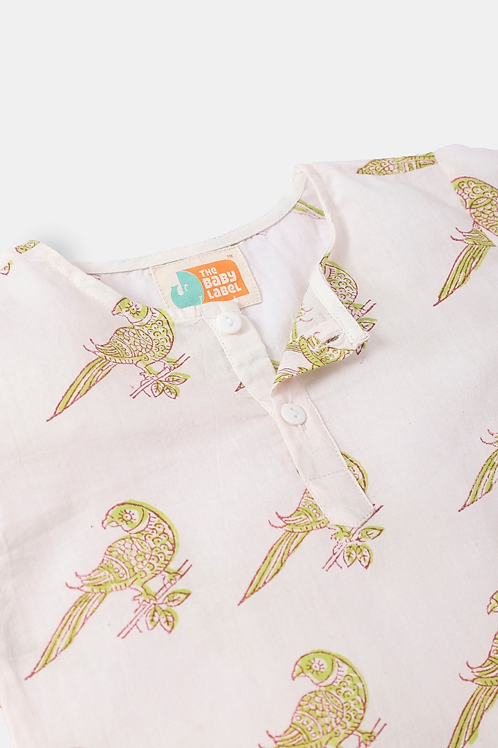 Blush Pink & Olive Green Hand Block Printed Kurta Set by The Baby Label at Pernia's Pop Up Shop