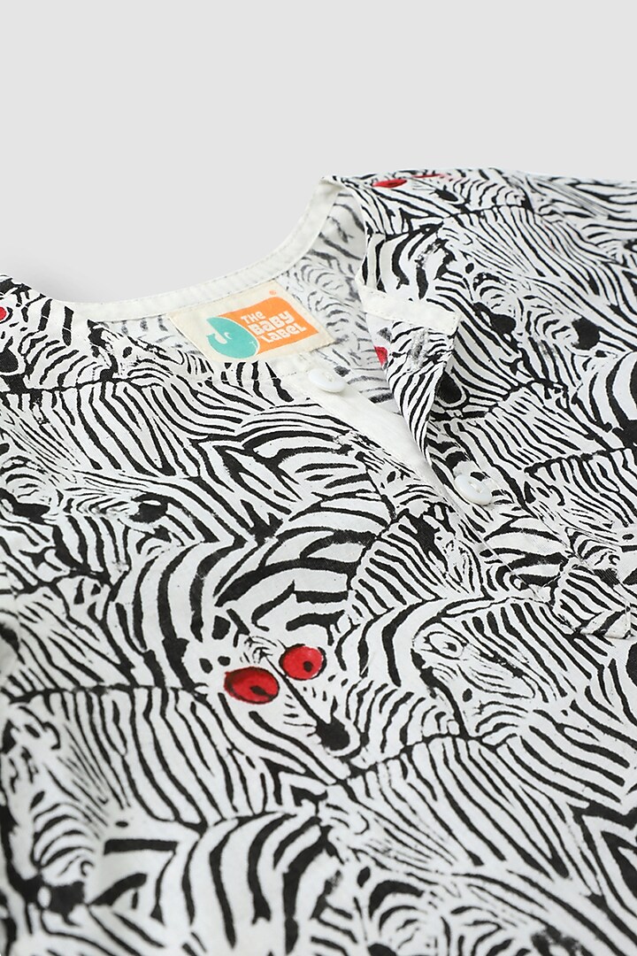 White & Black Hand Block Printed Kurta Set by The Baby Label at Pernia's Pop Up Shop