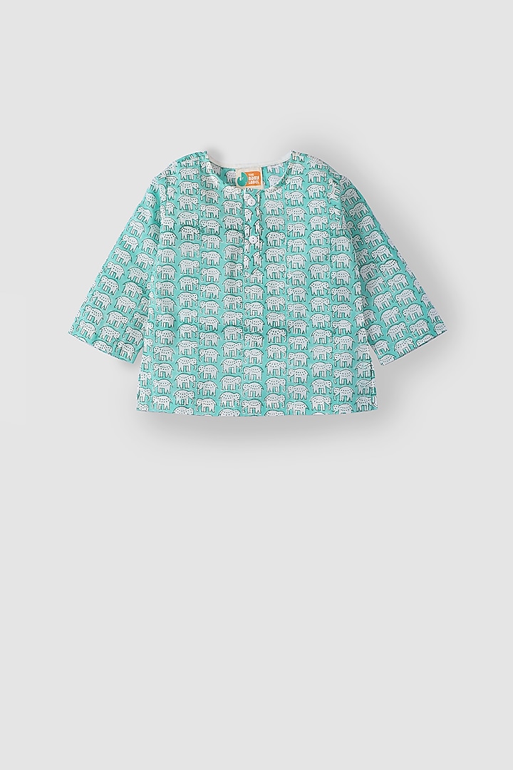 Sea Green Hand Block Printed Kurta Set by The Baby Label at Pernia's Pop Up Shop