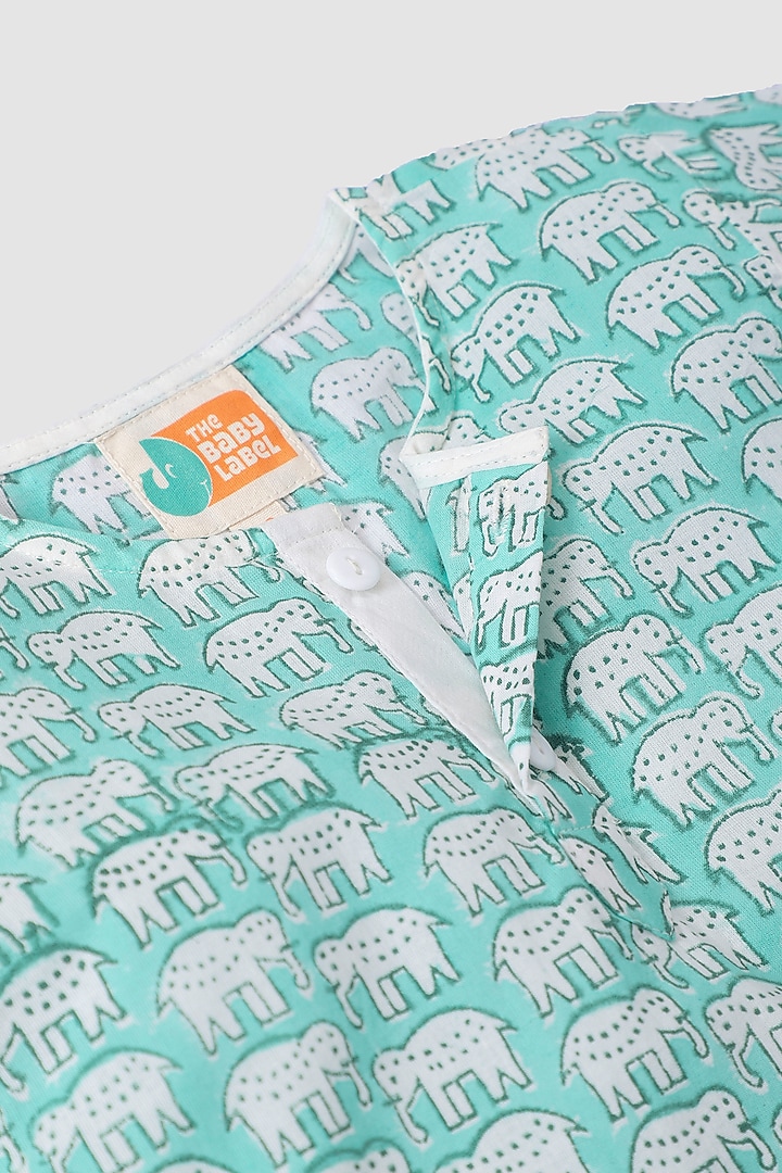 Sea Green Hand Block Printed Kurta Set by The Baby Label at Pernia's Pop Up Shop
