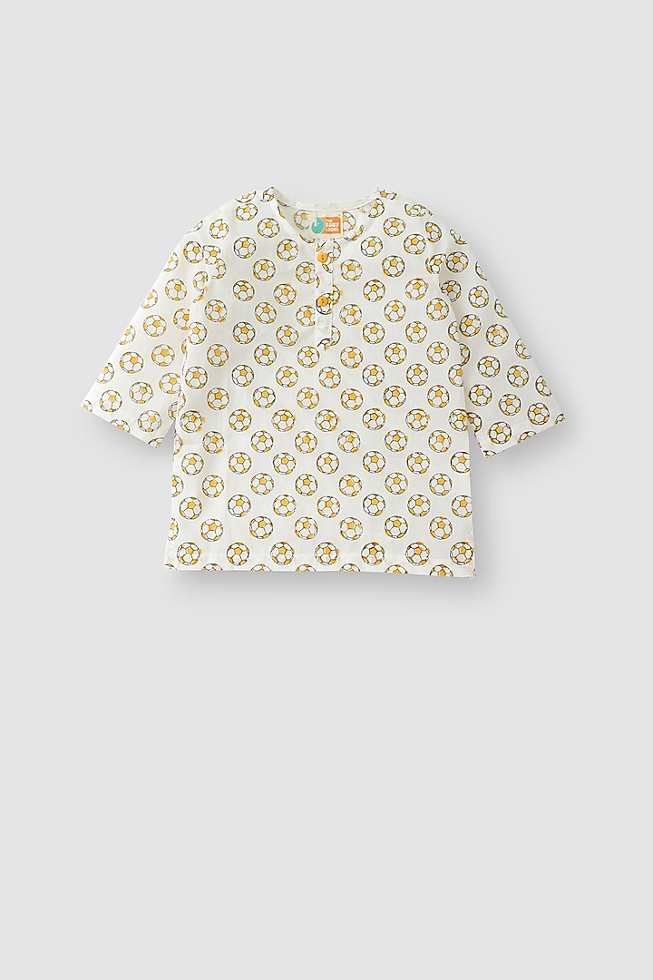 White & Yellow Hand Block Printed Kurta Set by The Baby Label at Pernia's Pop Up Shop