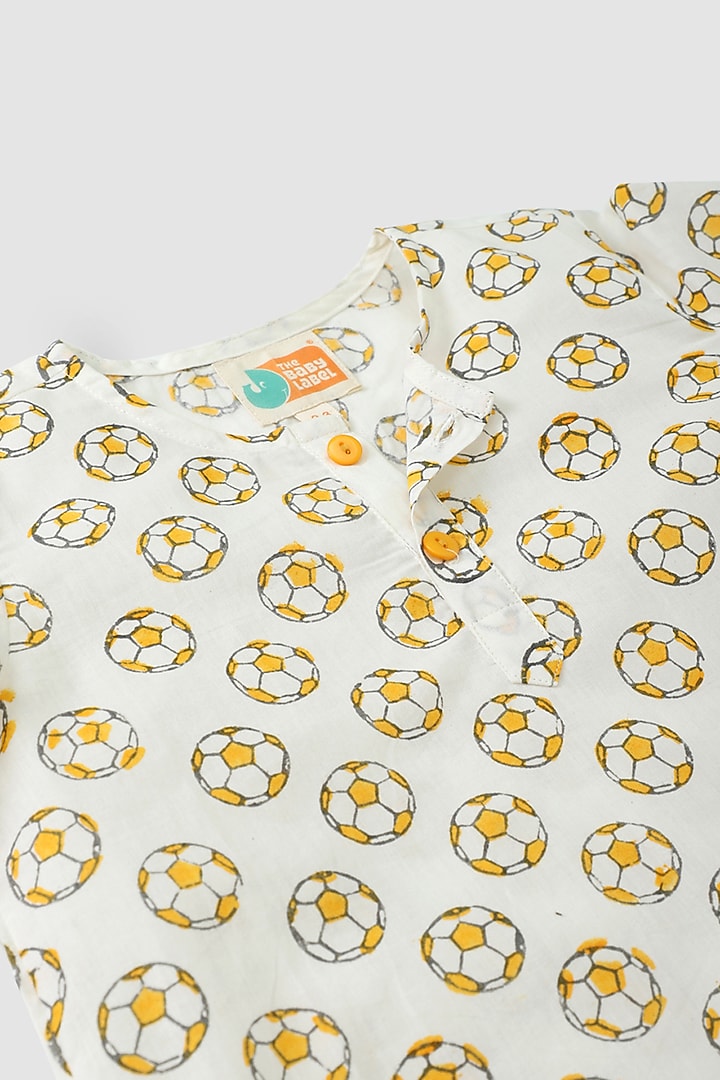 White & Yellow Hand Block Printed Kurta Set by The Baby Label at Pernia's Pop Up Shop