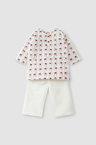 White & Red Hand Block Printed Kurta Set by The Baby Label