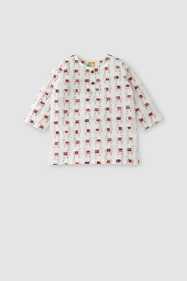 White & Red Hand Block Printed Kurta Set by The Baby Label at Pernia's Pop Up Shop
