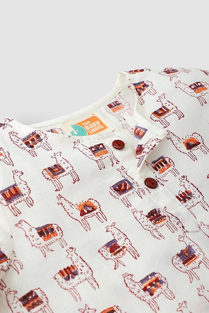 White & Red Hand Block Printed Kurta Set by The Baby Label at Pernia's Pop Up Shop