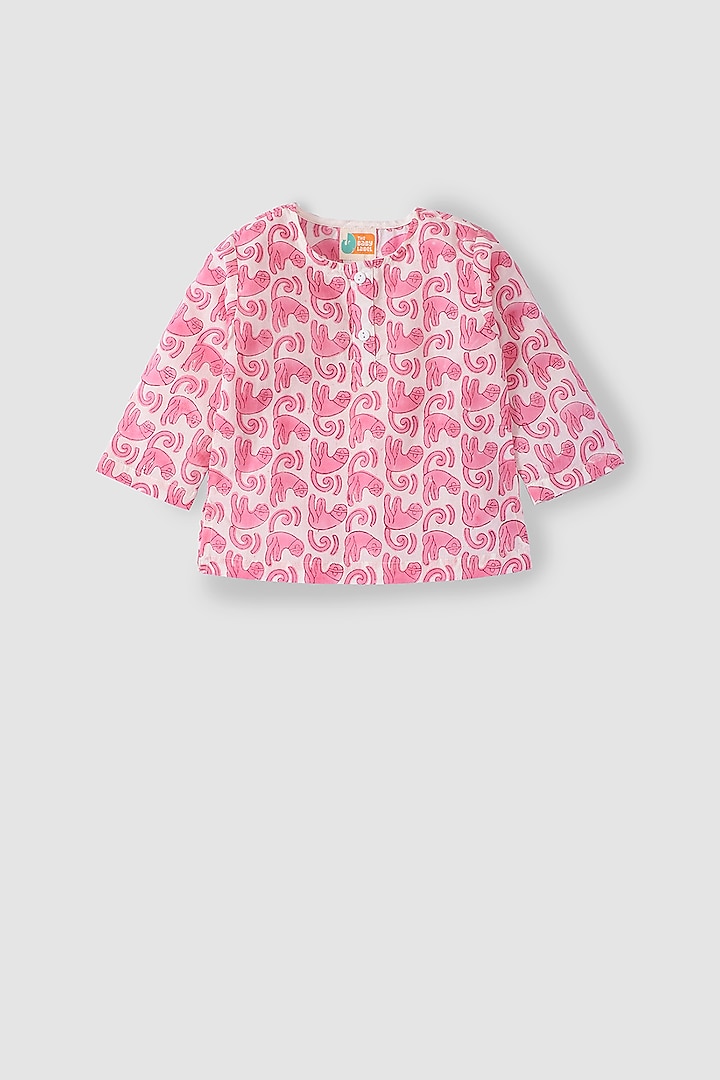 Pink Hand Block Printed Kurta Set by The Baby Label at Pernia's Pop Up Shop