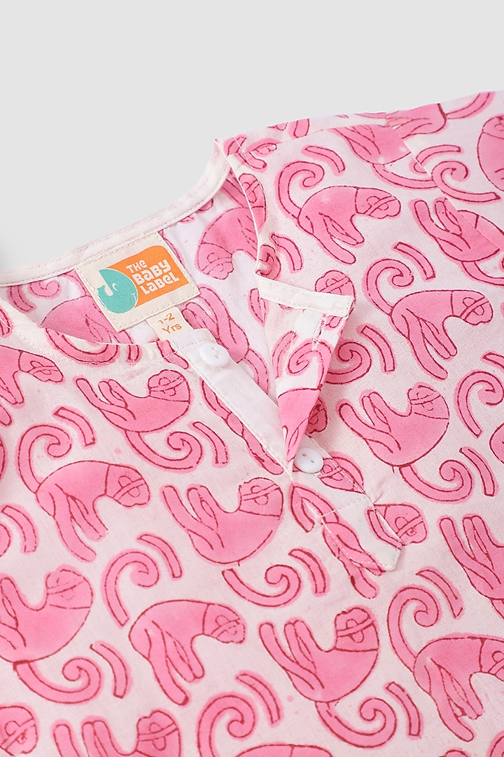 Pink Hand Block Printed Kurta Set by The Baby Label at Pernia's Pop Up Shop