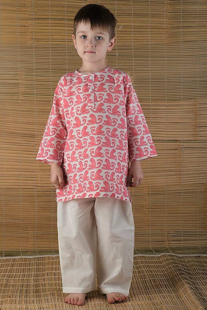 Pink Hand Block Printed Kurta Set by The Baby Label at Pernia's Pop Up Shop