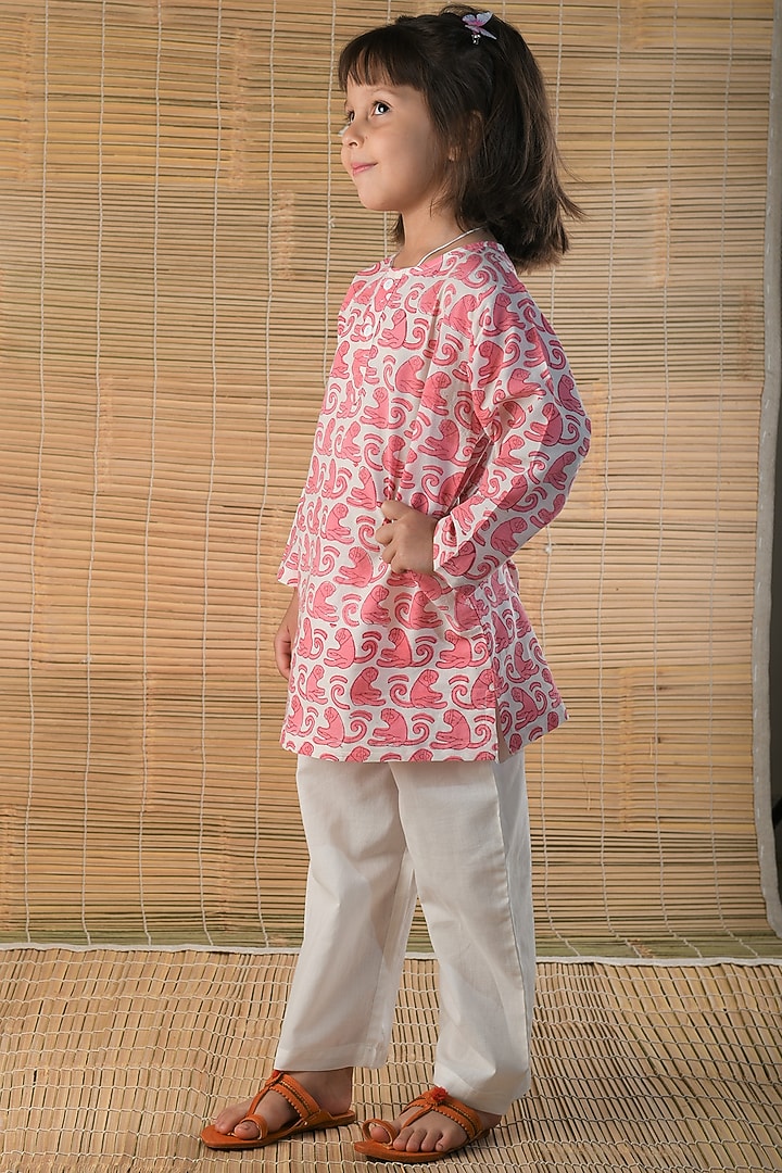 Pink Hand Block Printed Kurta Set by The Baby Label at Pernia's Pop Up Shop