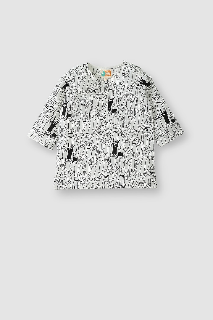 White & Black Cotton Hand Block Printed Kurta Set by The Baby Label at Pernia's Pop Up Shop