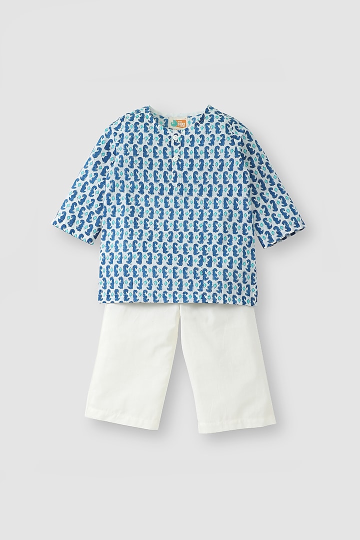 Blue Hand Block Printed Kurta Set by The Baby Label