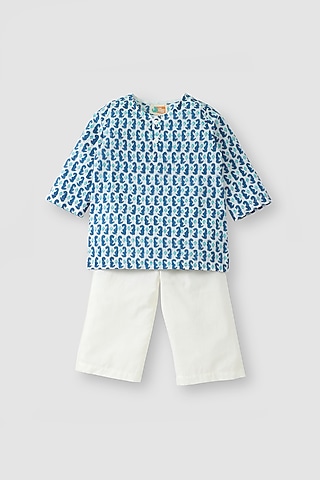 Blue Hand Block Printed Kurta Set by The Baby Label