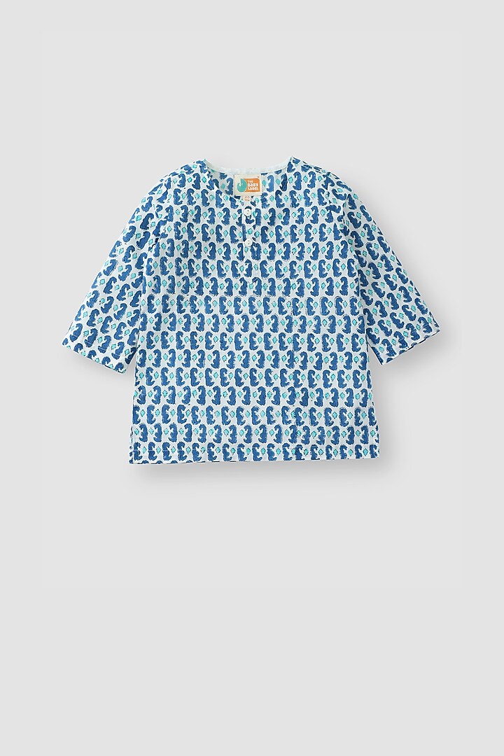 Blue Hand Block Printed Kurta Set by The Baby Label at Pernia's Pop Up Shop