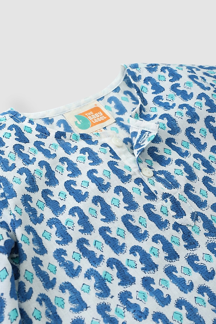 Blue Hand Block Printed Kurta Set by The Baby Label at Pernia's Pop Up Shop