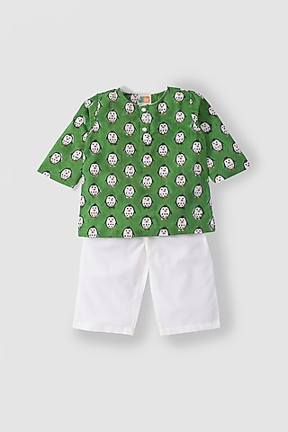 Green Hand Block Printed Kurta Set by The Baby Label