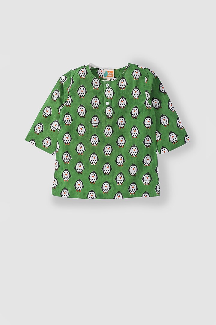 Green Hand Block Printed Kurta Set by The Baby Label at Pernia's Pop Up Shop