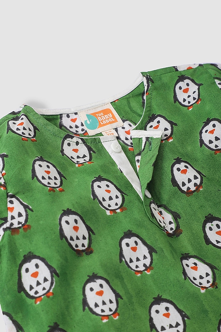 Green Hand Block Printed Kurta Set by The Baby Label at Pernia's Pop Up Shop