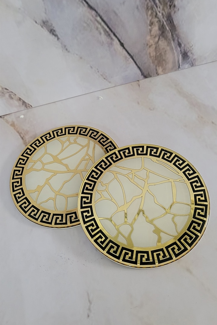 White & Gold Polymer Handcrafted Coasters Set by The Bling Edit