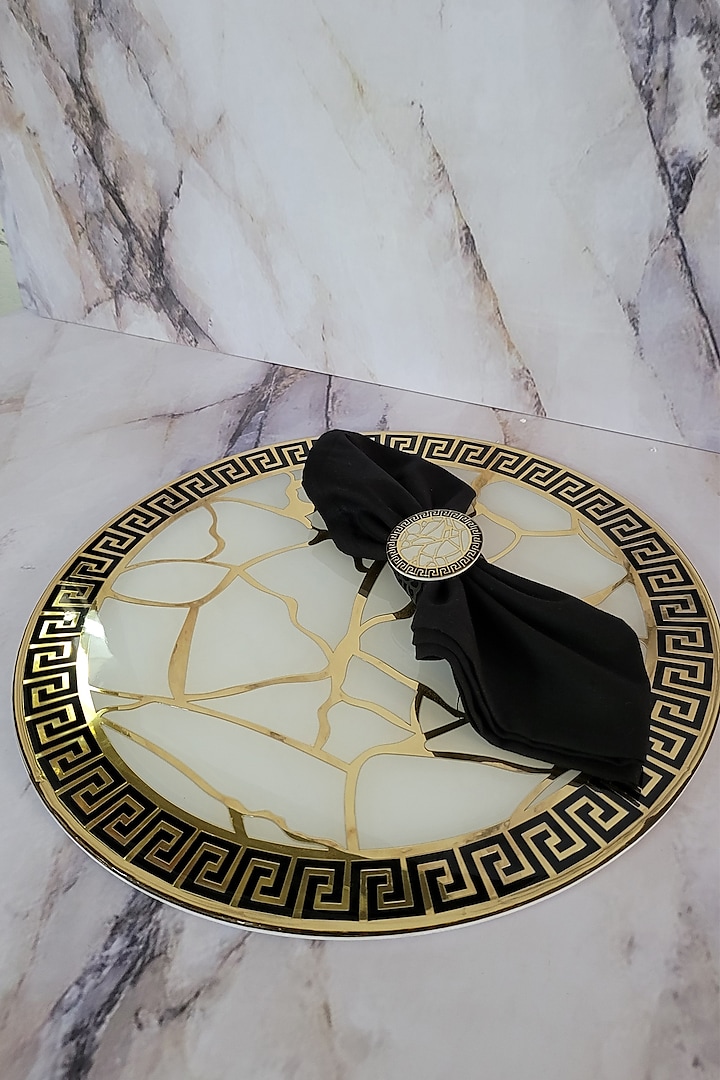 White & Gold Polymer Handcrafted Round Placemat by The Bling Edit