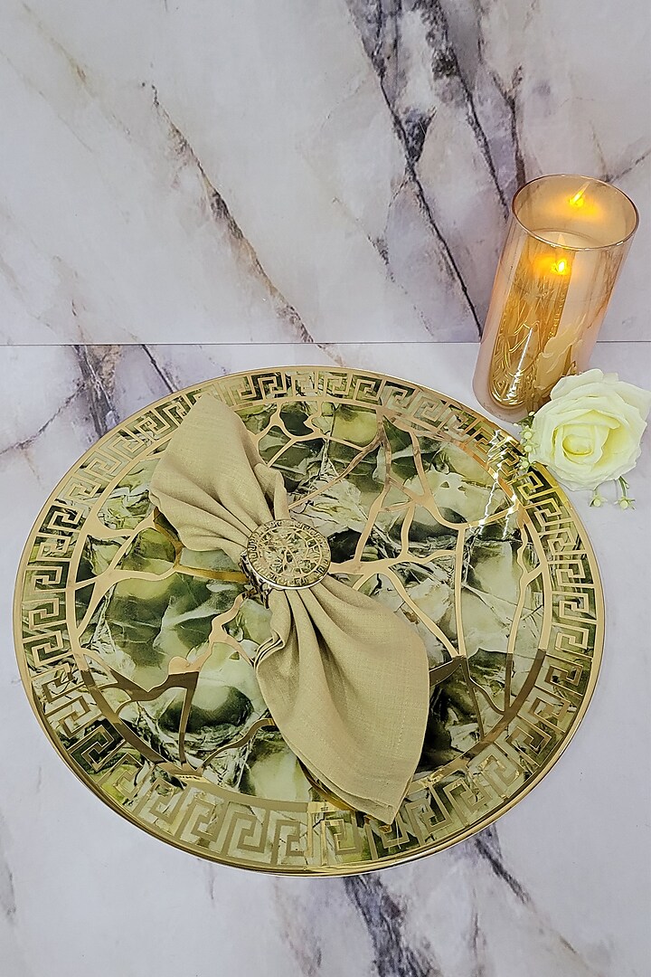 Green Polymer Handrafted Round Placemat by The Bling Edit