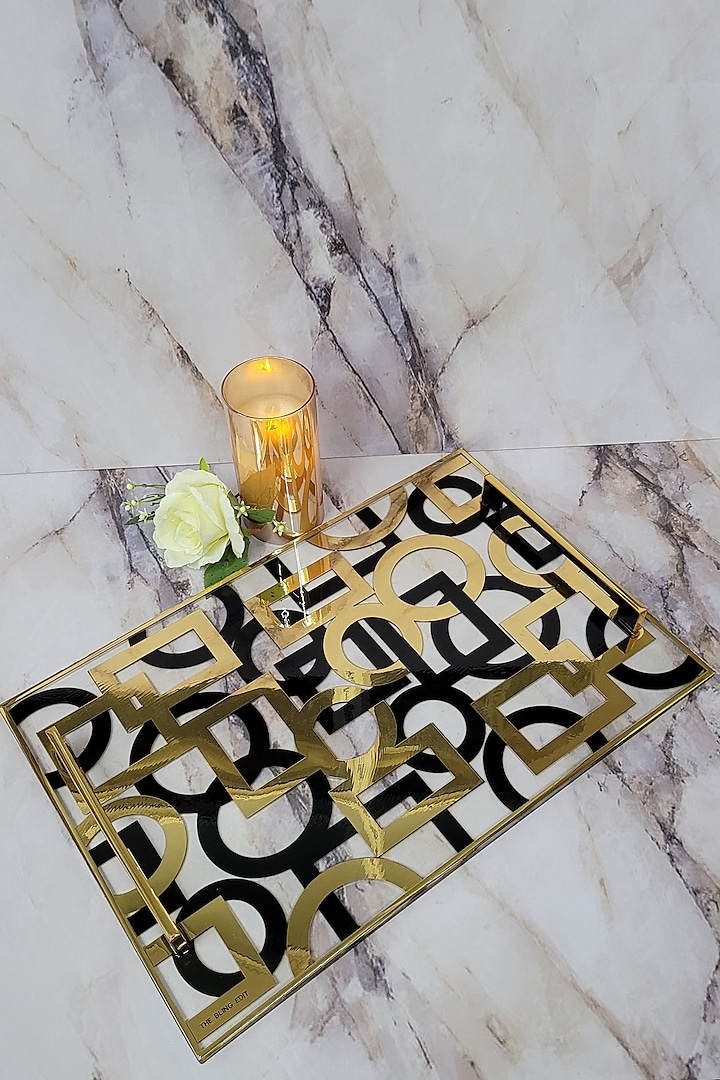 Black & Gold Polymer Handcrafted Tray by The Bling Edit