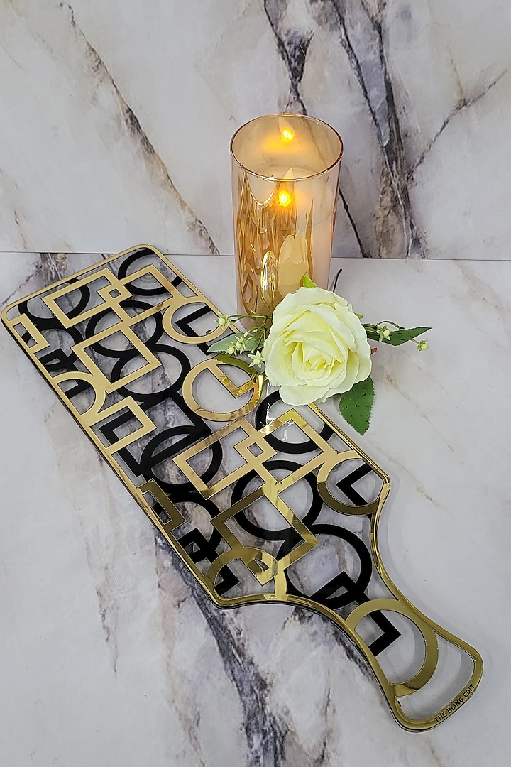 Black & Gold Polymer Handcrafted Rectangular Serving Platter by The Bling Edit