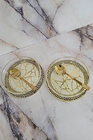 White & Gold Polymer Handcrafted Bowl Set by The Bling Edit