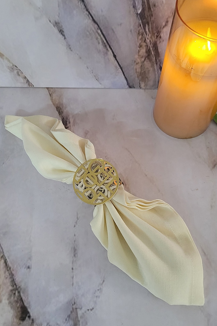 White & Gold Polymer Handcrafted Napkin Ring Set by The Bling Edit