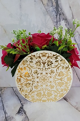 White & Gold Polymer Handcrafted Flower Vase by The Bling Edit