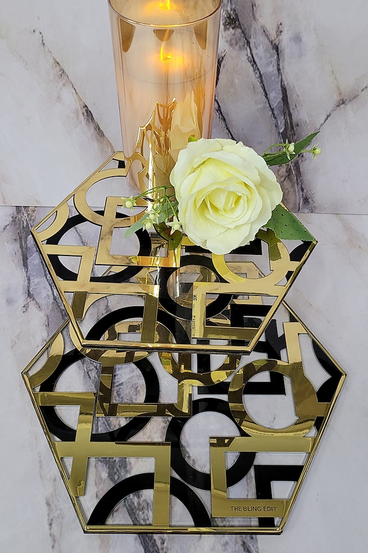 Black & Gold Polymer Handcrafted Two-Tiered Serving Platter by The Bling Edit