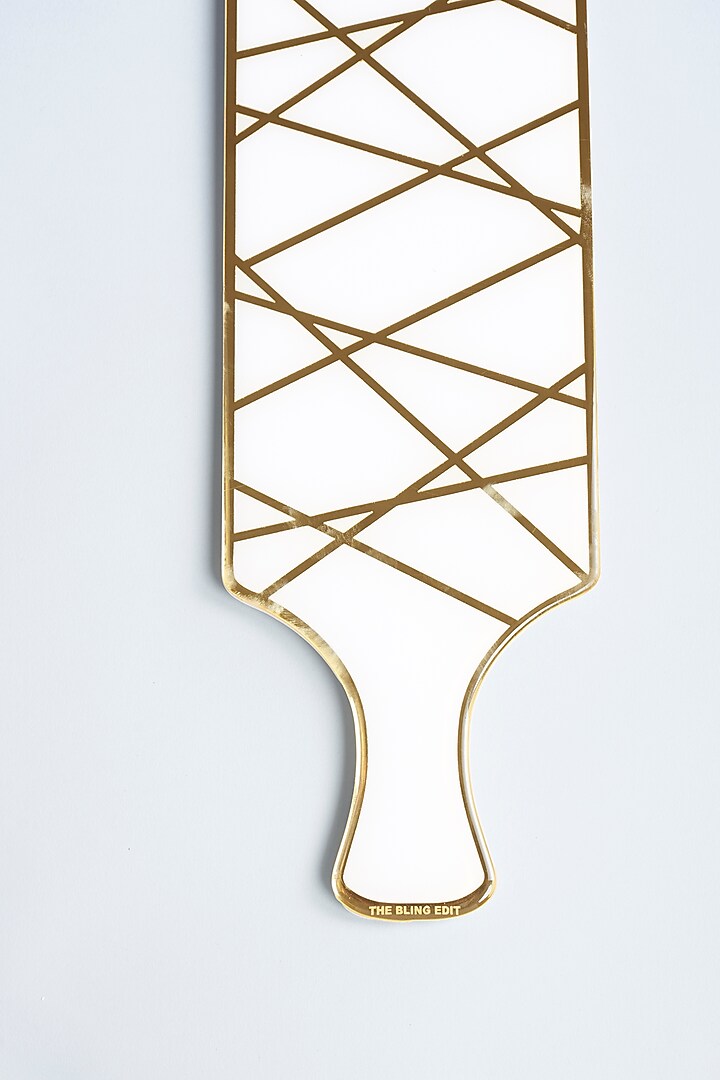 Dancing Lines White & Gold Platter by The Bling Edit at Pernia's Pop Up Shop