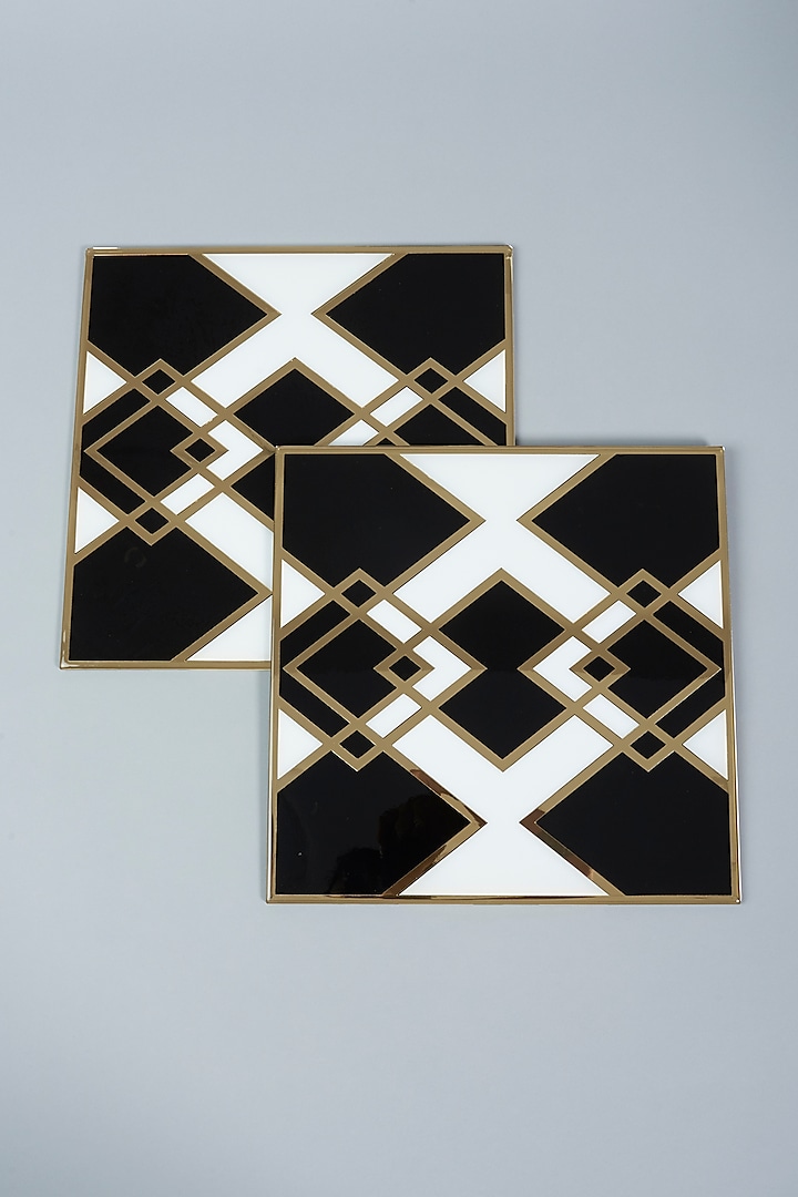 Trapeze Black, White & Gold Placemat by The Bling Edit