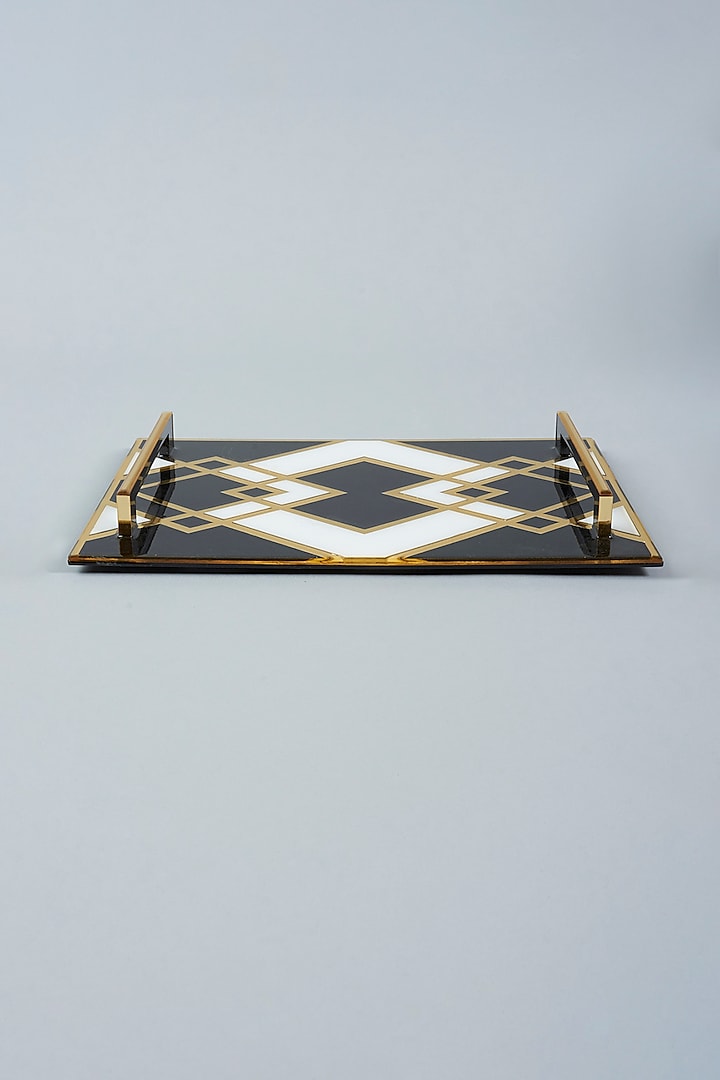 Trapeze Black, White & Gold Tray Standard Size by The Bling Edit