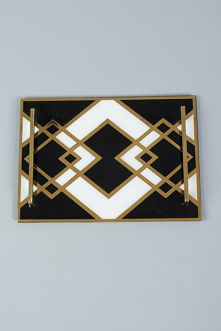 Trapeze Black, White & Gold Tray Standard Size by The Bling Edit at Pernia's Pop Up Shop