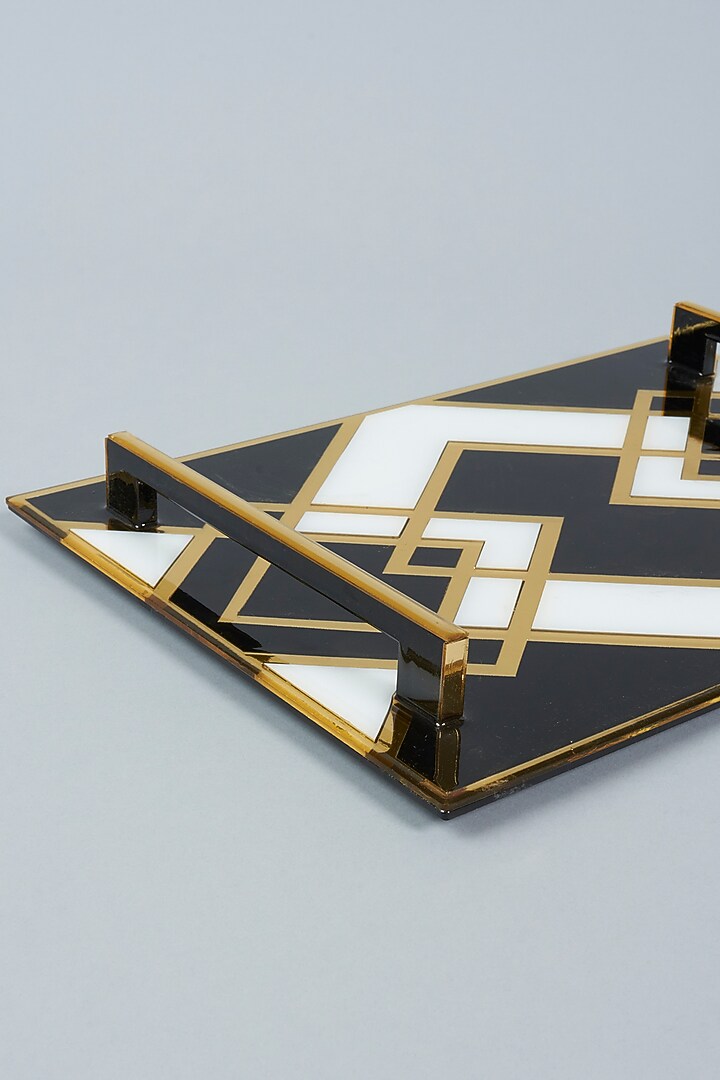 Trapeze Black, White & Gold Tray Standard Size by The Bling Edit at Pernia's Pop Up Shop