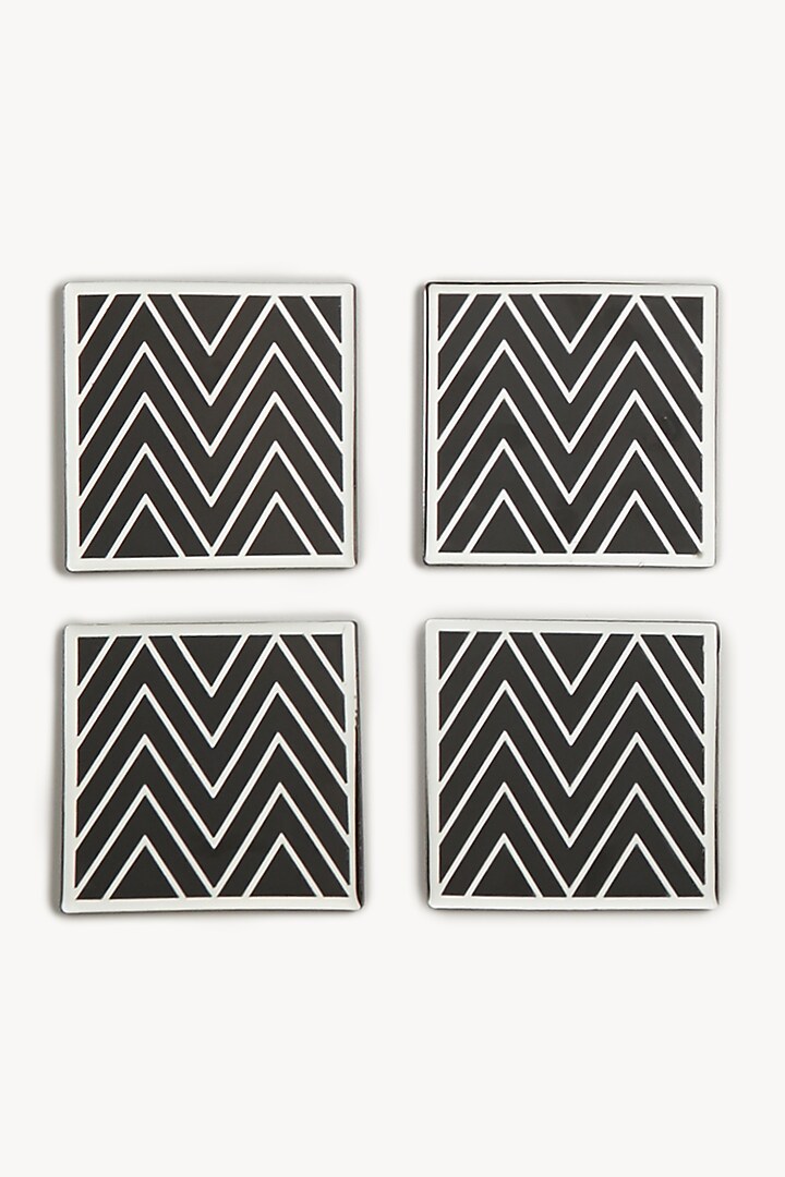 Silver & Black Chevron Printed Coasters (Set of 4) by The Bling Edit at Pernia's Pop Up Shop