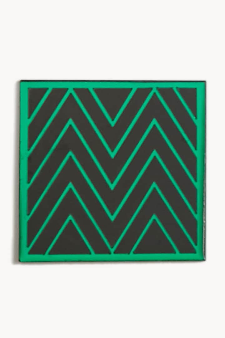 Green & Black Chevron Printed Handcrafted Coasters (Set of 4) by The Bling Edit