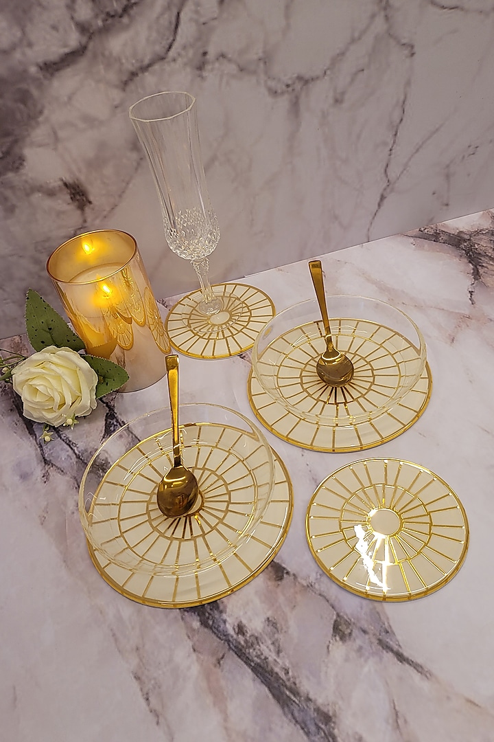 Gold & White Handcrafted Coasters (Set of 4) by The Bling Edit