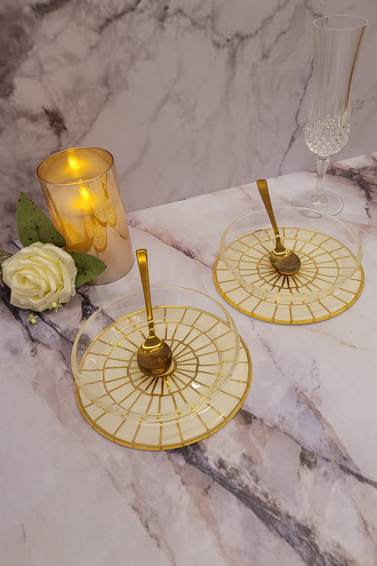 Gold & White Handcrafted Bowl & Spoon Set  by The Bling Edit at Pernia's Pop Up Shop