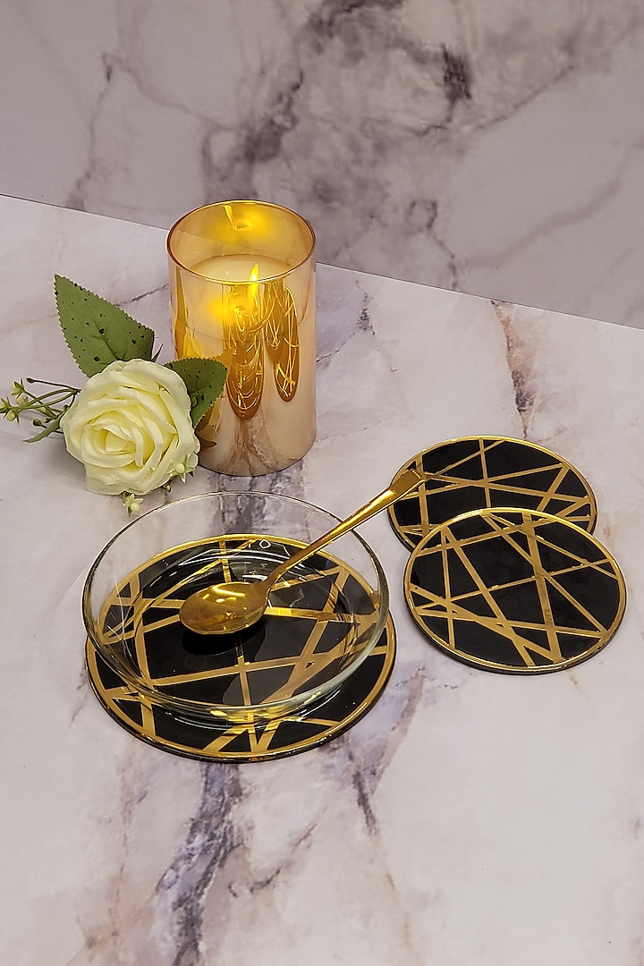 Dancing Line Black & Gold Coasters (Set of 4) by The Bling Edit