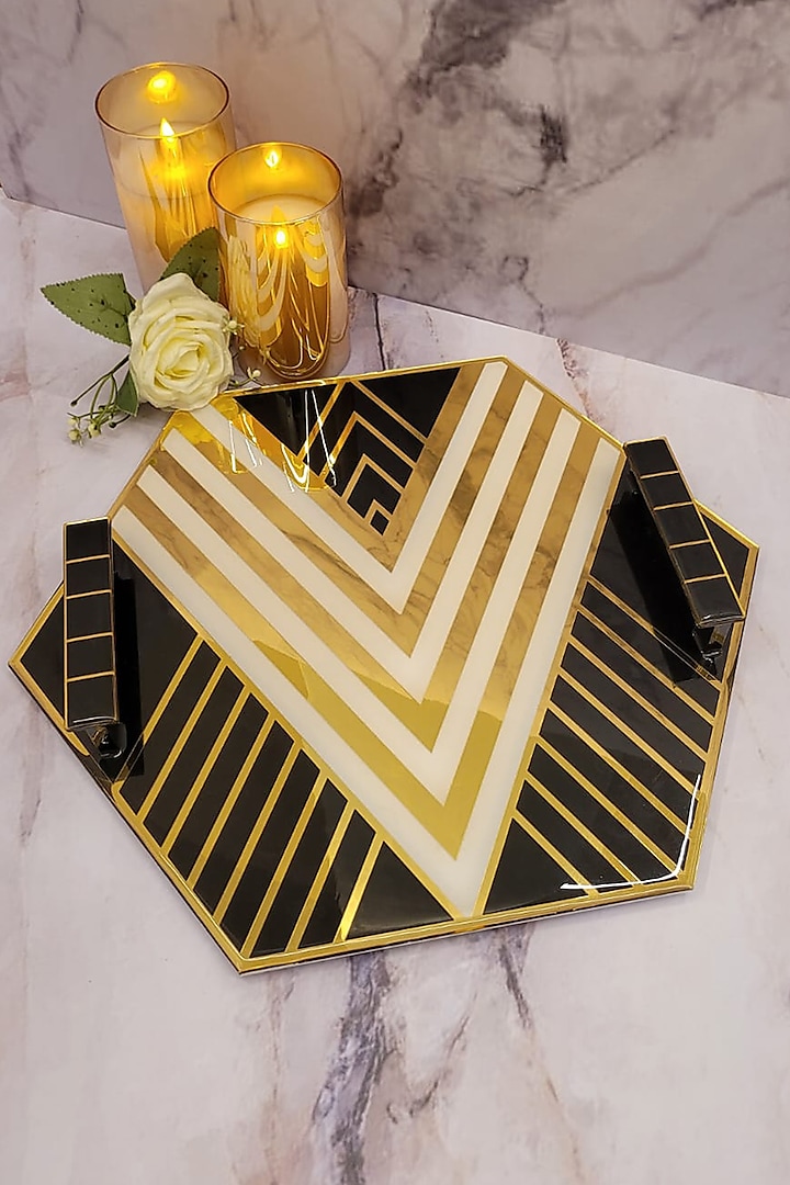 Pinnacle Black & White Handcrafted Tray by The Bling Edit